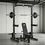 MERIDIAN Multi-Function - Height Space-Saving 19 with Pull-Up, Press, Rack Design - Bench Levels, Power Squat, Bench Black