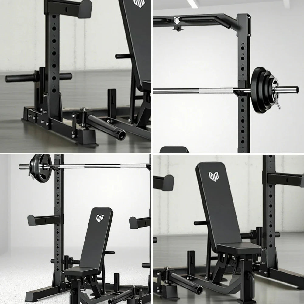MERIDIAN Multi-Function - Height Space-Saving 19 with Pull-Up, Press, Rack Design - Bench Levels, Power Squat, Bench Black