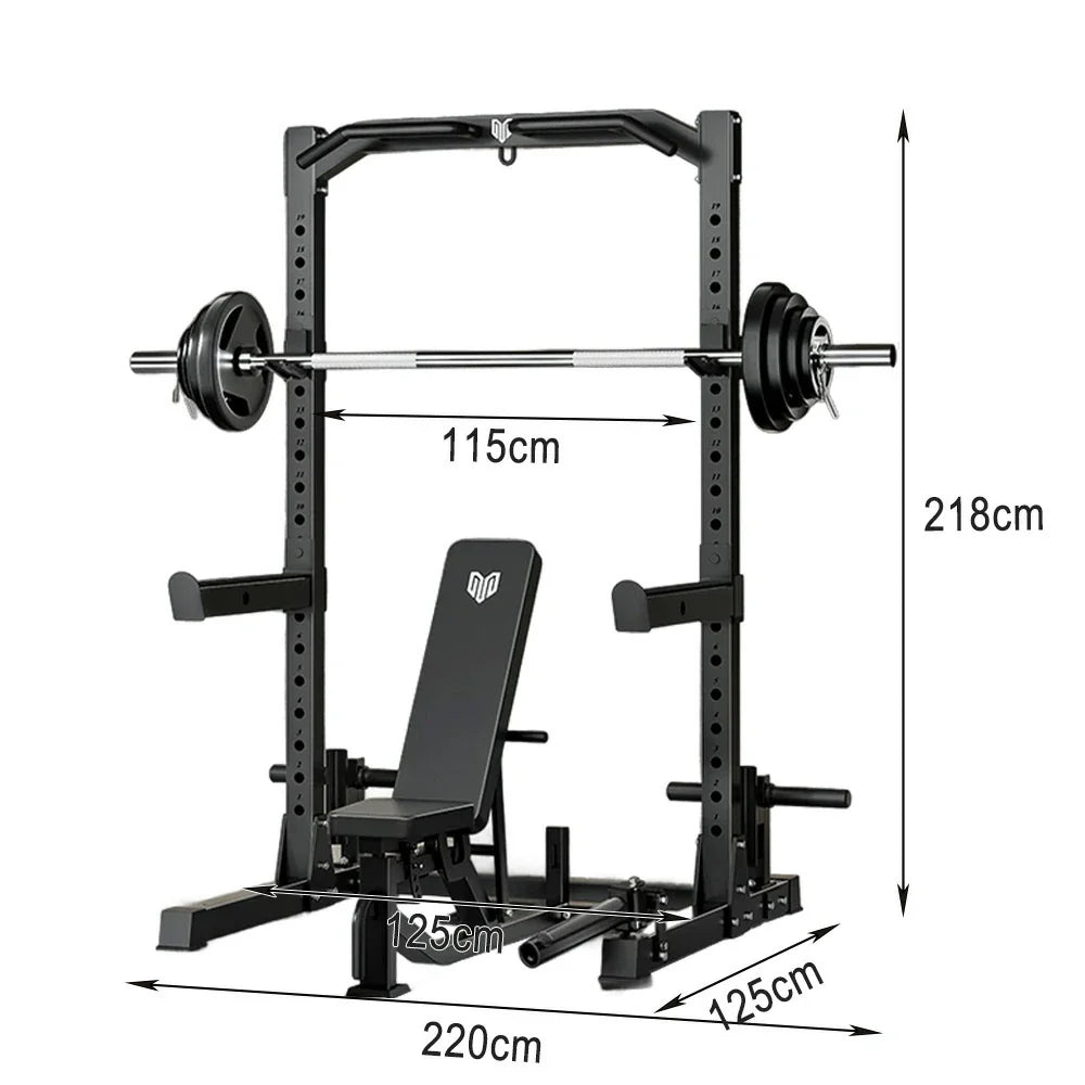 MERIDIAN Multi-Function - Height Space-Saving 19 with Pull-Up, Press, Rack Design - Bench Levels, Power Squat, Bench Black
