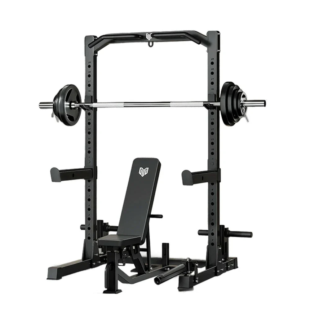 MERIDIAN Multi-Function - Height Space-Saving 19 with Pull-Up, Press, Rack Design - Bench Levels, Power Squat, Bench Black