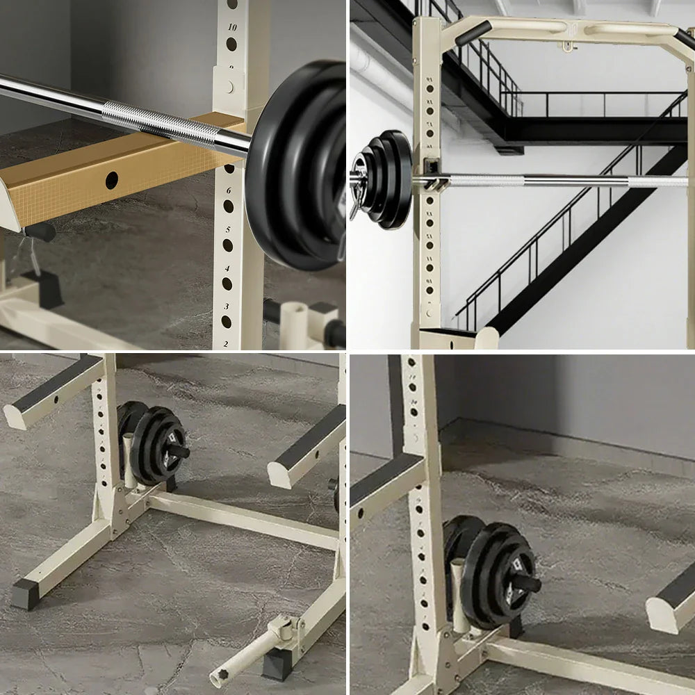 MERIDIAN Home Includes Squat Pull-Up, - Power - Gym 400kg Barbell 200kg 19 Levels, Height Capacity, Rack Beige