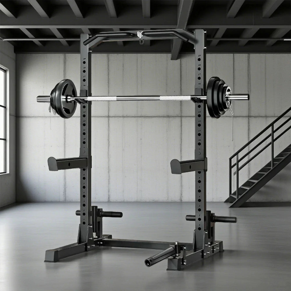 MERIDIAN Home Rack - 19 Height Squat Barbell Capacity, Power Gym 200kg Levels, 400kg Pull-Up, Includes Black