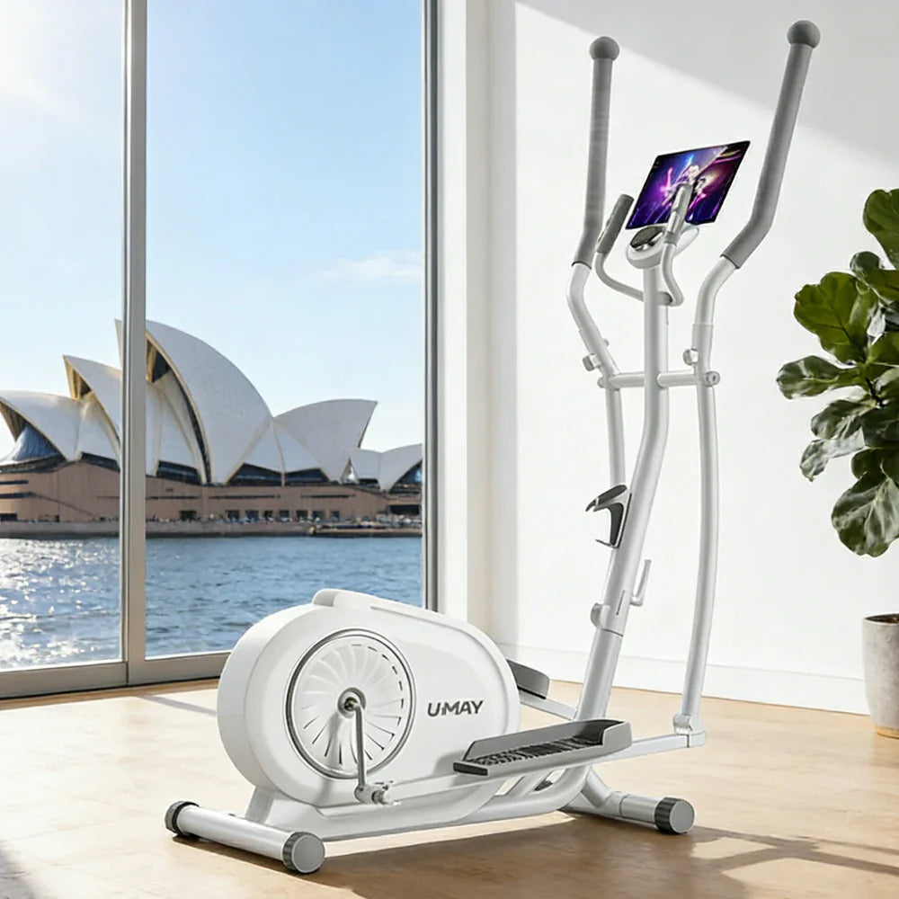 FITPRO Self-Powered Folding Elliptical Trainer - Smooth & Quiet Drive, Compact Design for Home Fitness - White