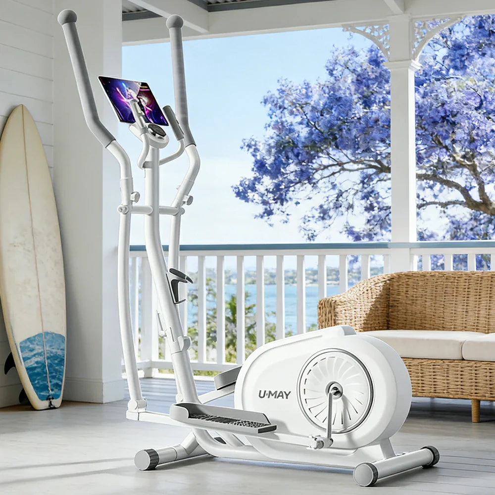 FITPRO Self-Powered Folding Elliptical Trainer - Smooth & Quiet Drive, Compact Design for Home Fitness - White