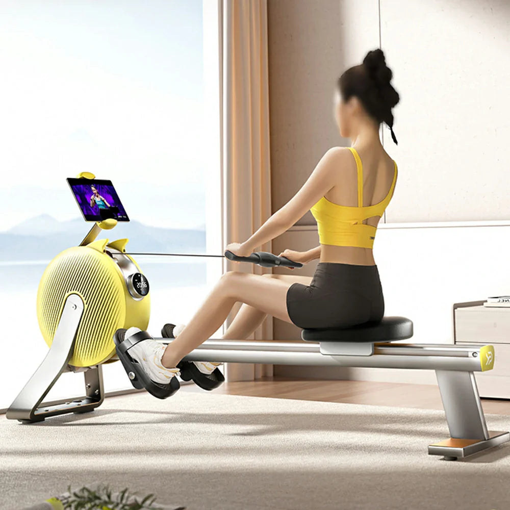 FITPRO Full Design Rail 32-Level - Smart Magnetic - Aluminium Foldable Rowing Resistance, Self-Powered, Alloy Machine Compact Yellow