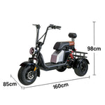 GLIDER HALLEY MY 718-3 1000W Three-Wheel Electric Motorbike - 60V 20Ah Lithium Battery, Stable Ride - Black | Cruise at 25km/h | Unlock More Power (Details Inside)*