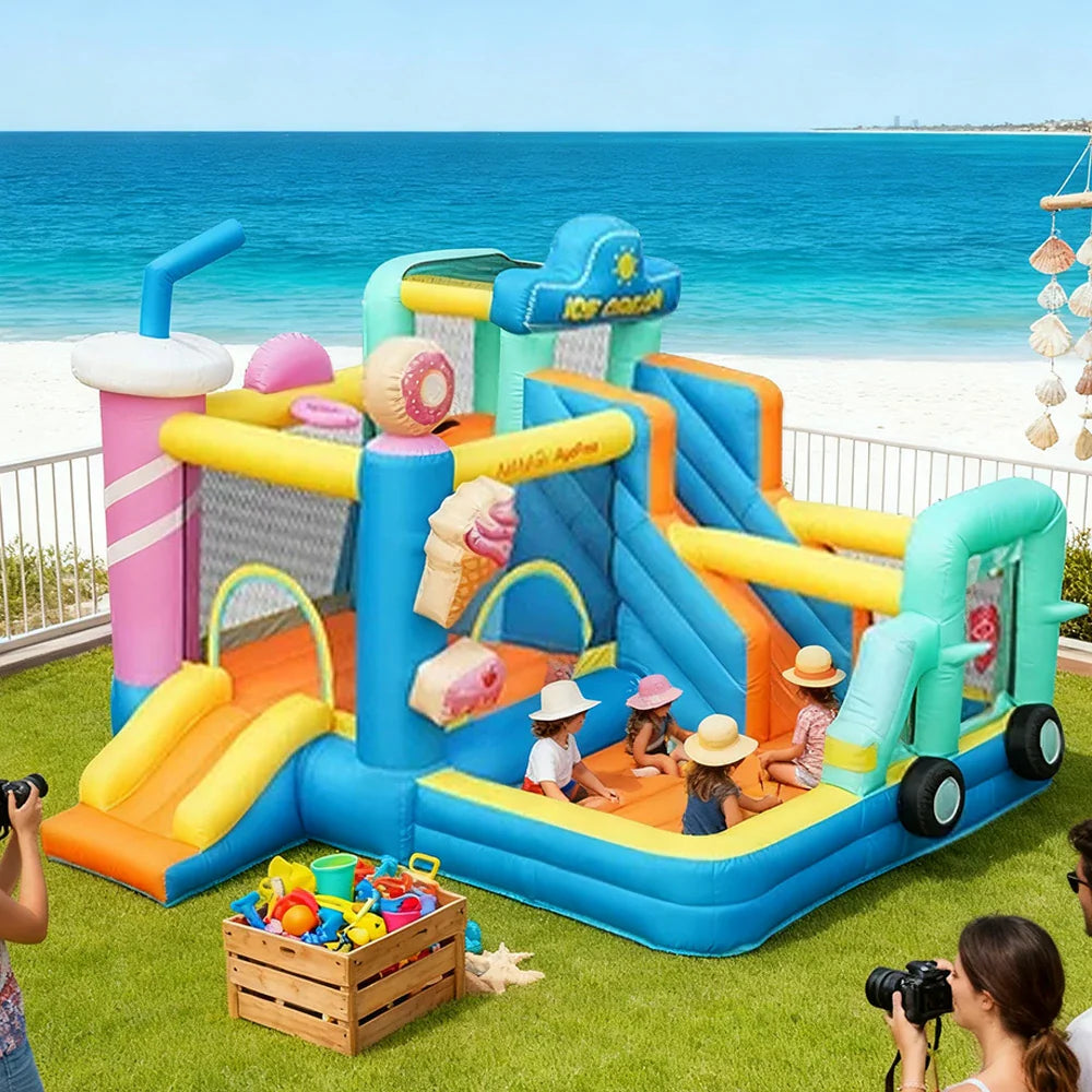 GAMEON Food House Theme Bounce House PVC Inflatable Castle with Blower for Kids Outdoor Fun Playland