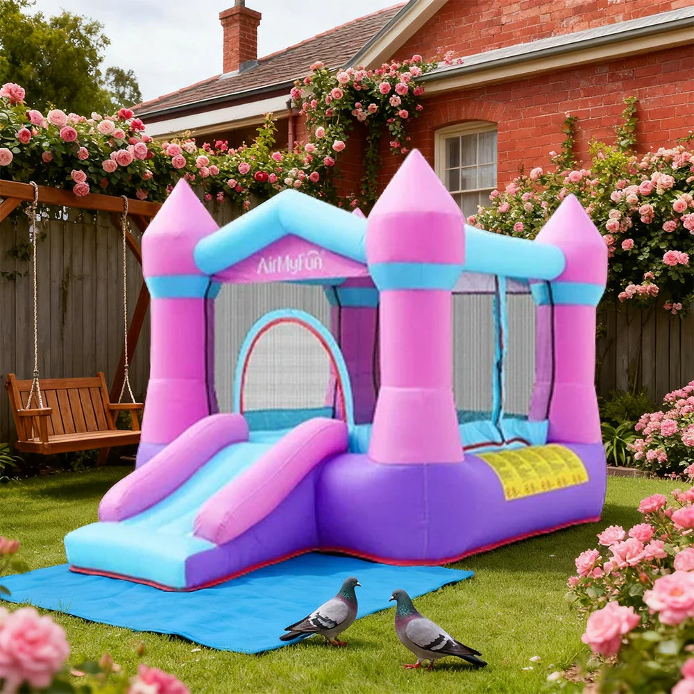 GAMEON Rocket Theme Bounce House PVC Inflatable Castle with Blower for Kids Outdoor Fun Playland Pink&Purple
