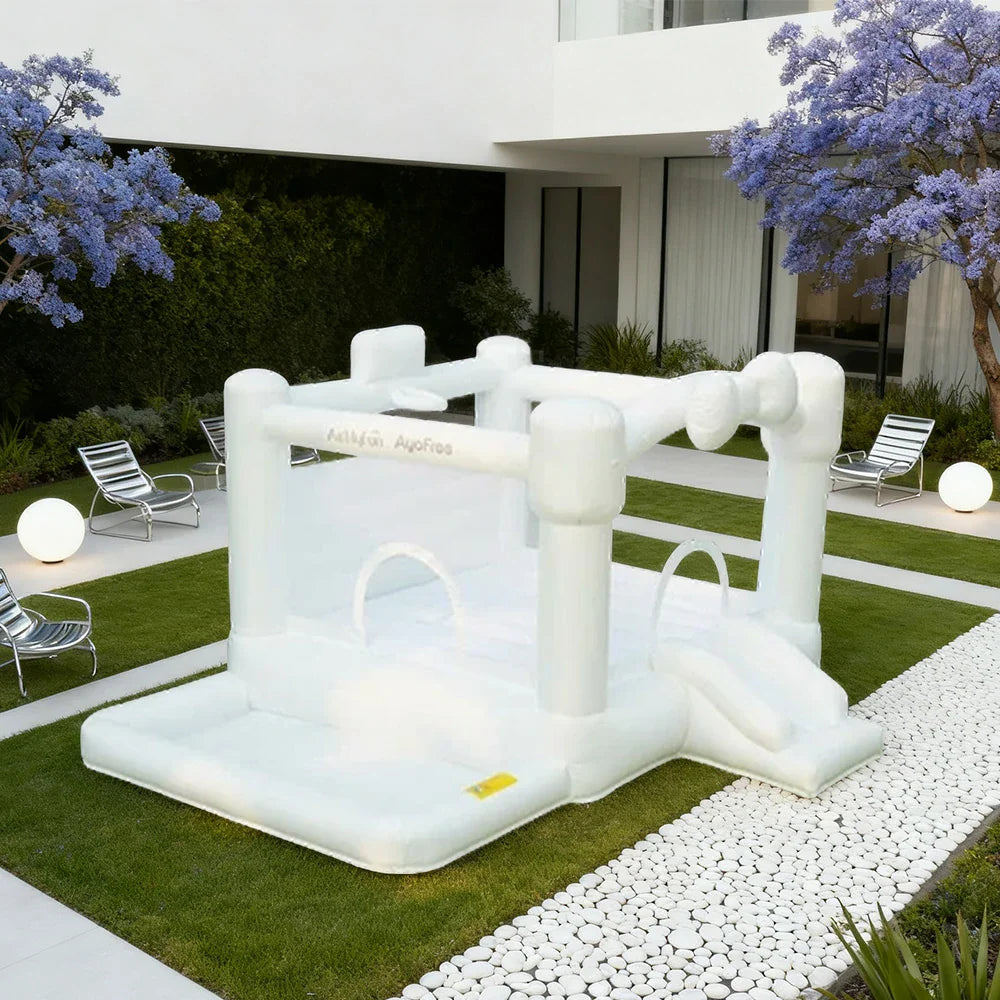 GAMEON White Wedding Style PVC Inflatable Bounce Castle with Blower for Parties Events and Photo Backdrops