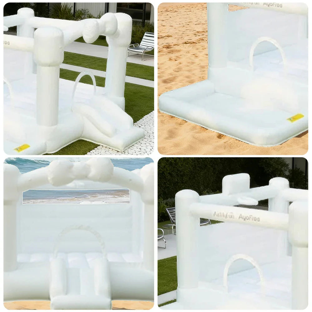 GAMEON White Wedding Style PVC Inflatable Bounce Castle with Blower for Parties Events and Photo Backdrops