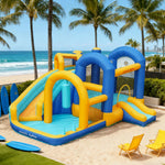 GAMEON Dual Slide PVC Inflatable Bounce Castle with Blower and Combo Yellow Blue Slide Design