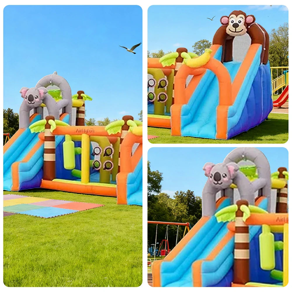 GAMEON Water Spray Zoo Theme Inflatable Bounce Castle PVC Build with Blower - Animal Park Design
