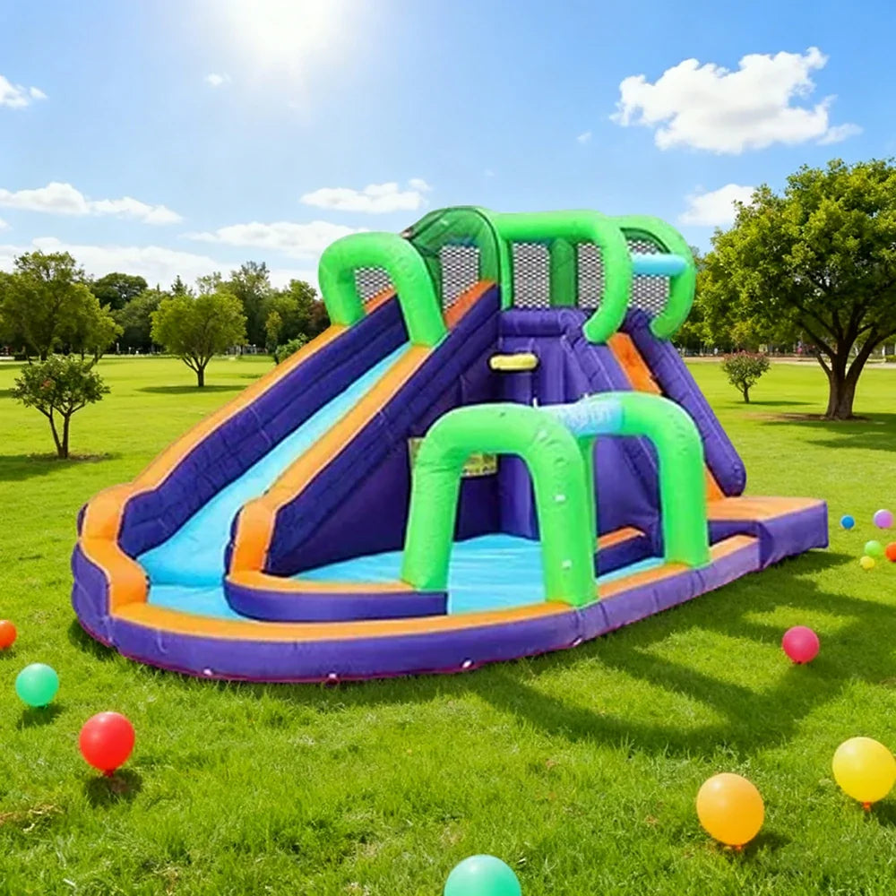 GAMEON Long Style Adventure Extended - Blower with Build PVC Castle Bounce Inflatable Slide