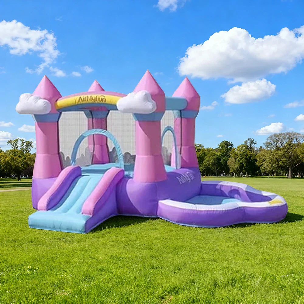 GAMEON Cloud Style Castle Dream - Blower with Build PVC Castle Bounce Inflatable Pink