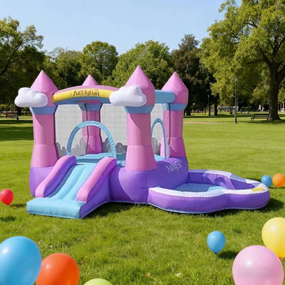GAMEON Cloud Style Castle Dream - Blower with Build PVC Castle Bounce Inflatable Pink