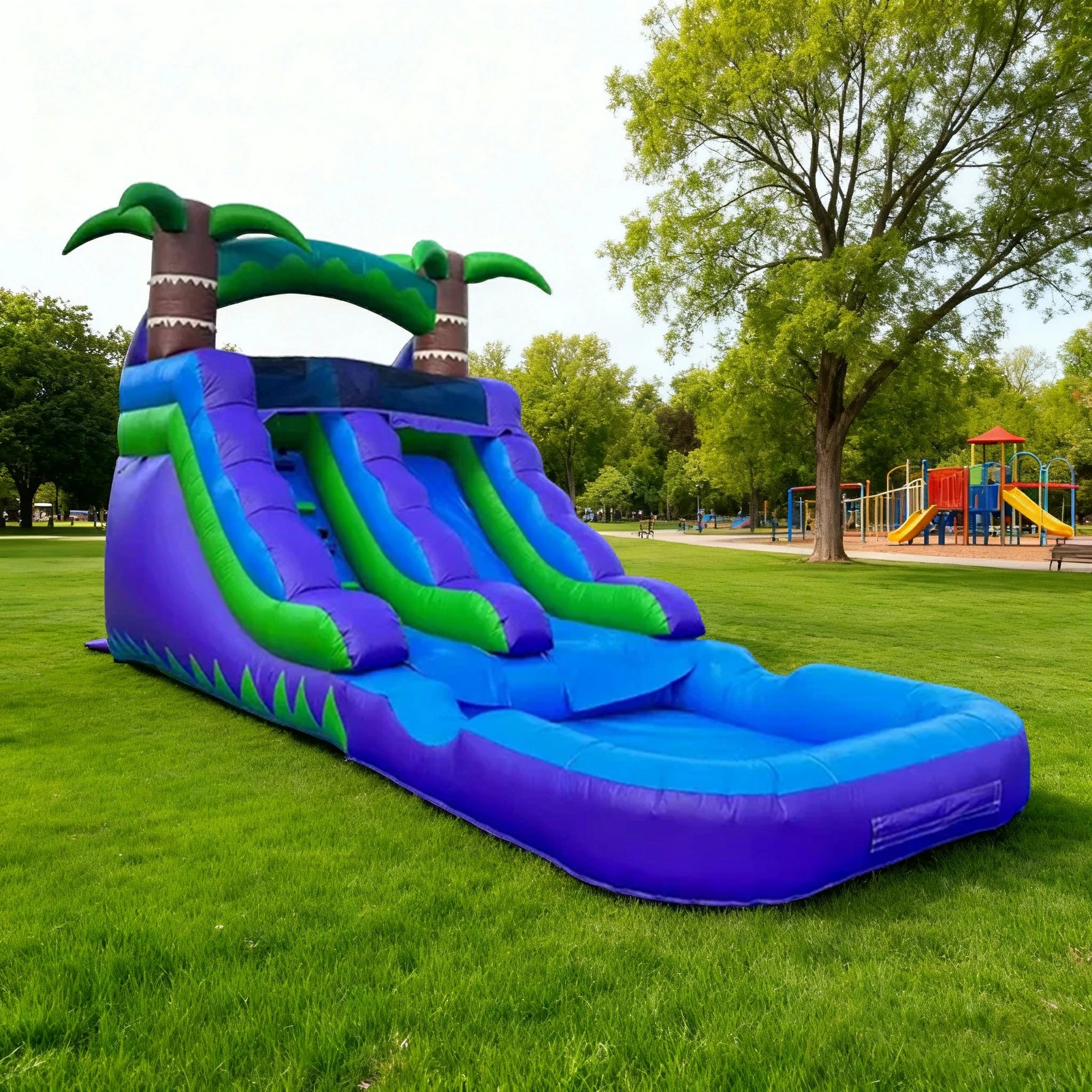 GAMEON Large Style Blue Wave Dual - Blower with Build PVC Castle Bounce Inflatable Slide Water