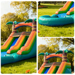 GAMEON Large Style Wave Green-Yellow Tropical - Blower with Build PVC Castle Bounce Inflatable Slide Water