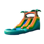 GAMEON Large Style Wave Green-Yellow Tropical - Blower with Build PVC Castle Bounce Inflatable Slide Water