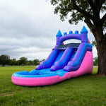 GAMEON Large Style Wave Blue-Pink Tropical - Blower with Build PVC Castle Bounce Inflatable Slide Water