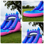 GAMEON Large Style Wave Blue-Pink Tropical - Blower with Build PVC Castle Bounce Inflatable Slide Water