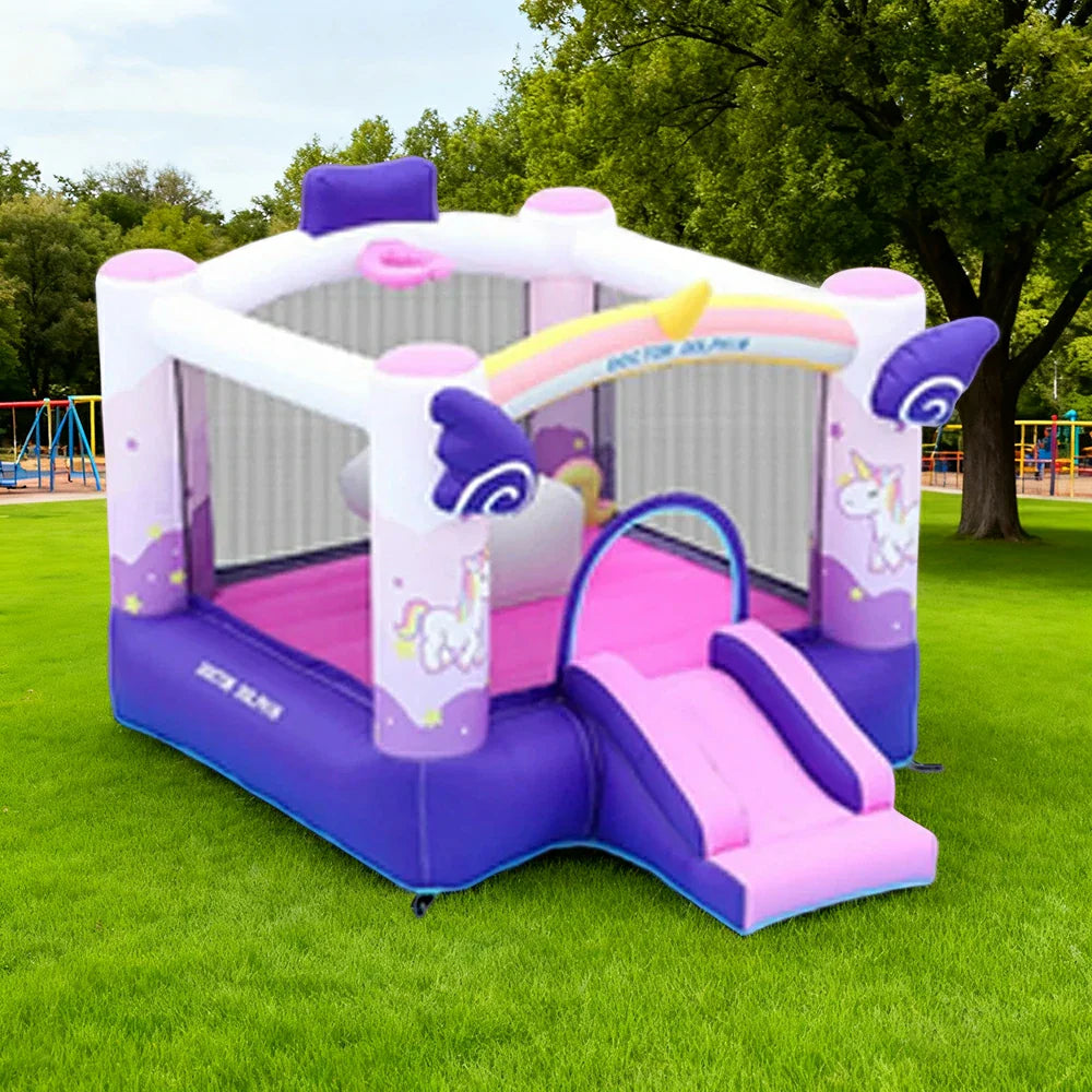 GAMEON Inflatable Style Slide Fantasy Rainbow Unicorn - Blower with Build PVC Castle Bounce
