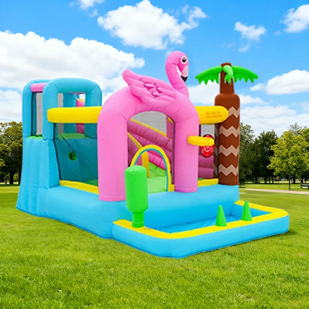 GAMEON Inflatable Bounce Castle PVC Build with Blower Flamingo Design Compact Size