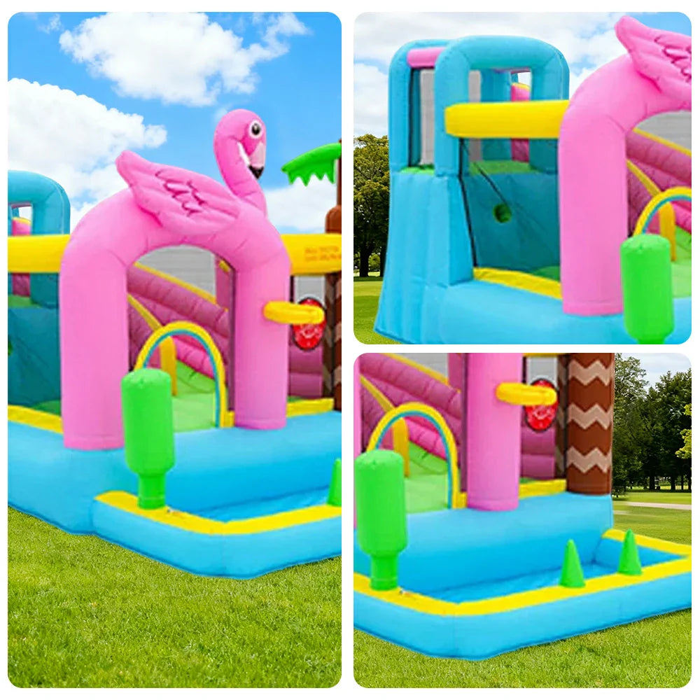 GAMEON Inflatable Bounce Castle PVC Build with Blower Flamingo Design Compact Size