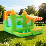 GAMEON Inflatable Bounce Castle PVC Build with Blower Green Castle with Awning Kid-Friendly Design