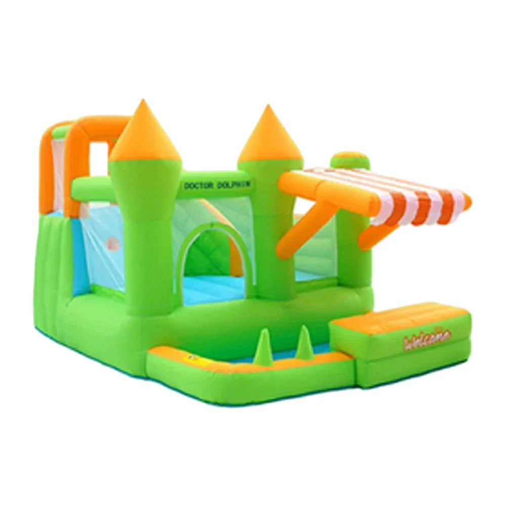 GAMEON Inflatable Bounce Castle PVC Build with Blower Green Castle with Awning Kid-Friendly Design