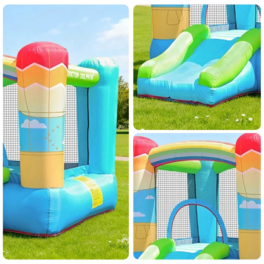 GAMEON Inflatable Bounce Castle PVC Build with Blower Rainbow Castle with Slide Kid-Friendly Design