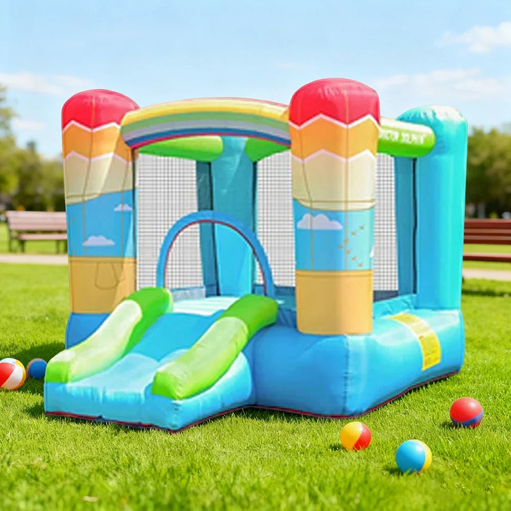 GAMEON Inflatable Bounce Castle PVC Build with Blower Rainbow Castle with Slide Kid-Friendly Design