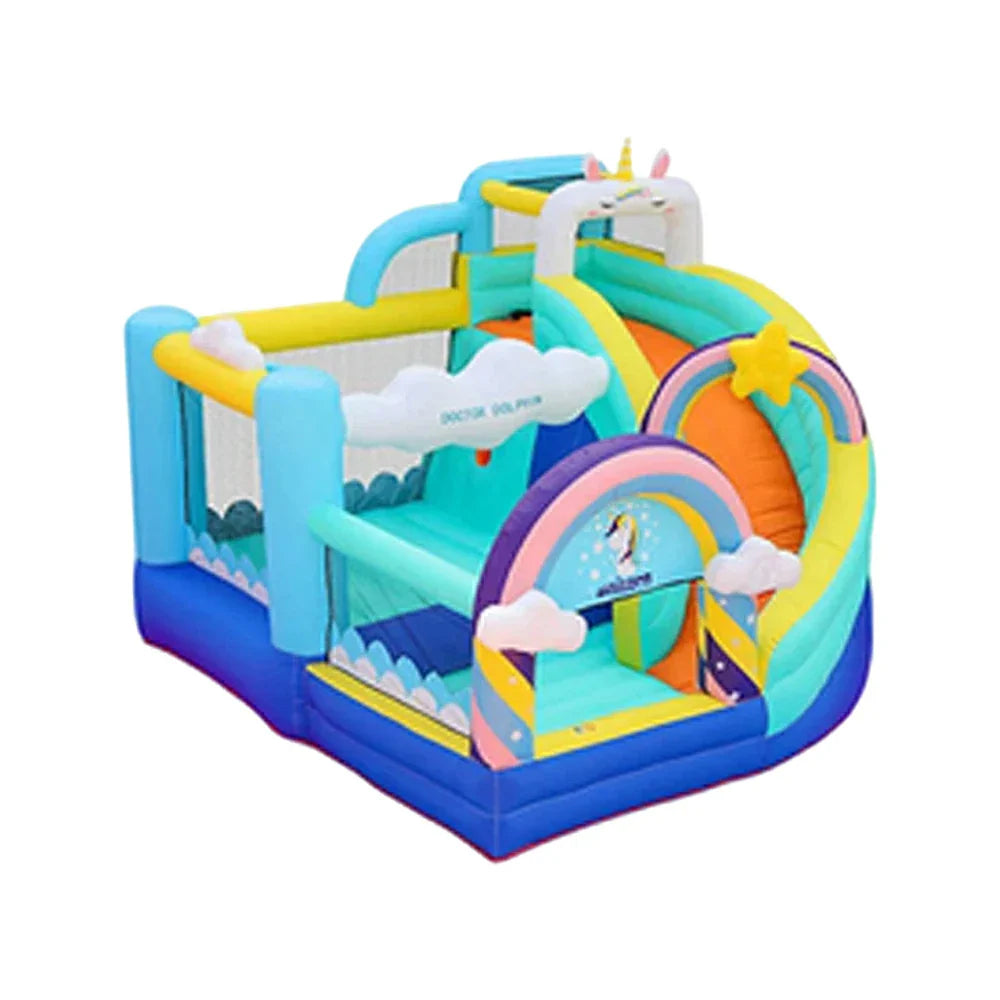 GAMEON Inflatable Bounce Castle PVC Build with Blower Unicorn Rainbow Theme with Slide