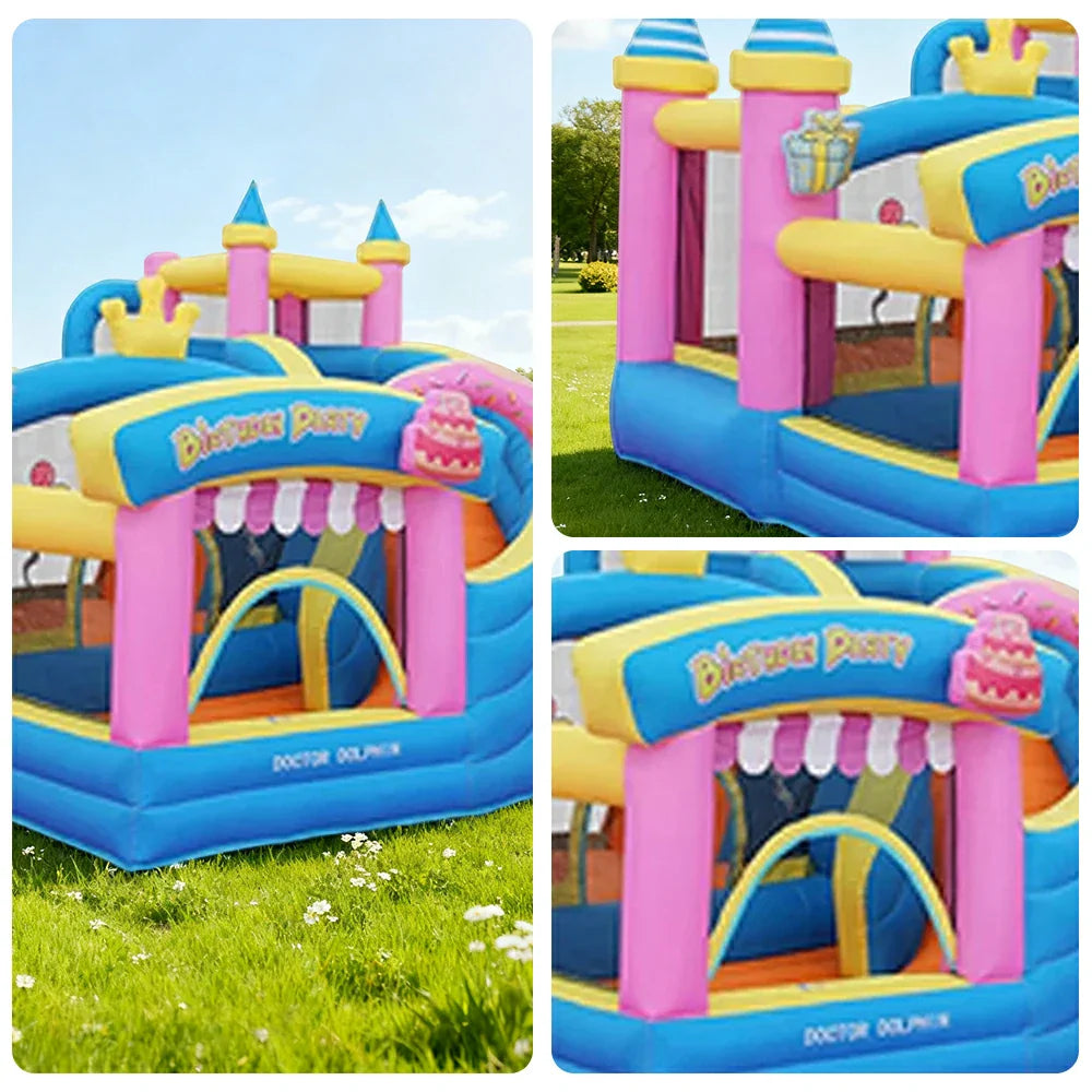 GAMEON Inflatable Bounce Castle PVC Build with Blower Birthday Party Theme with Cake and Gift Design