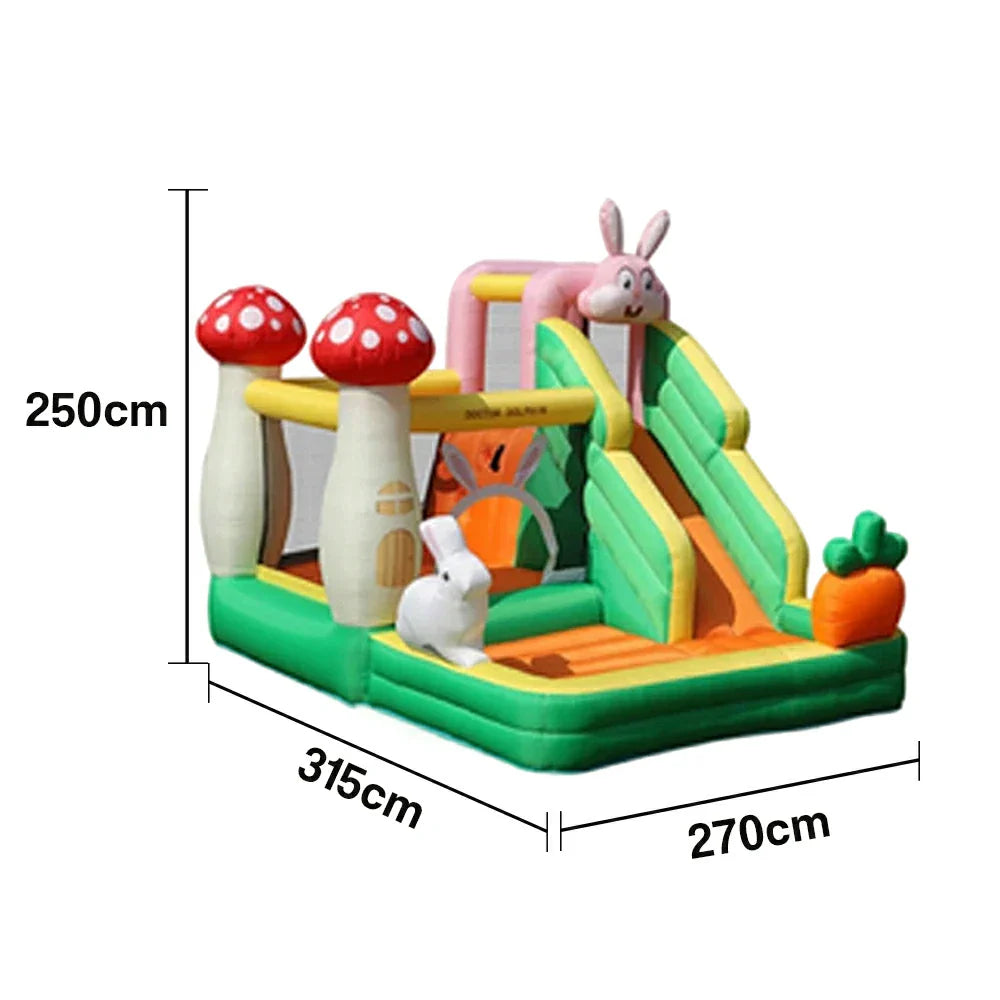 GAMEON Inflatable Bounce Castle PVC Build with Blower Bunny Castle with Slide and Mushroom Design