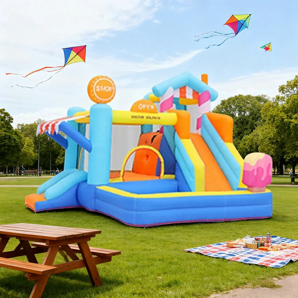GAMEON Inflatable Bounce Castle PVC Build with Blower Ice Cream Shop Theme with Slide