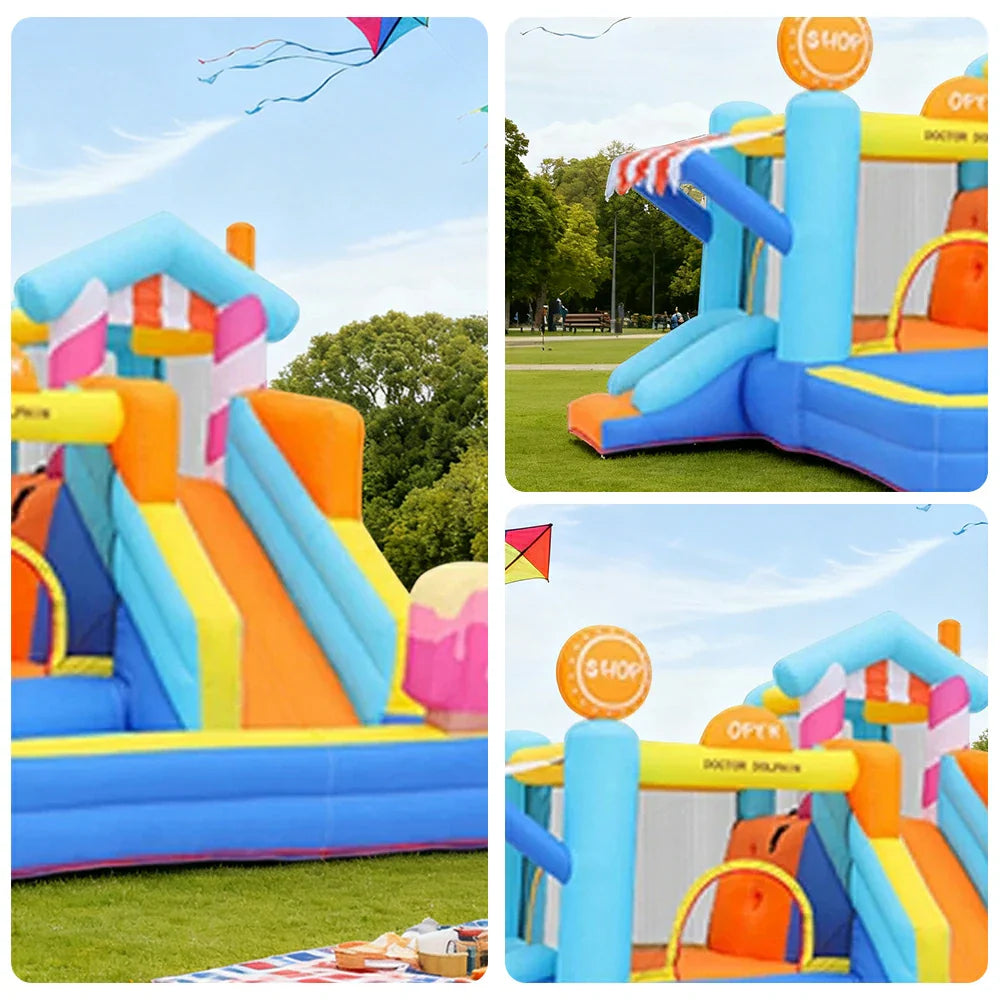 GAMEON Inflatable Bounce Castle PVC Build with Blower Ice Cream Shop Theme with Slide
