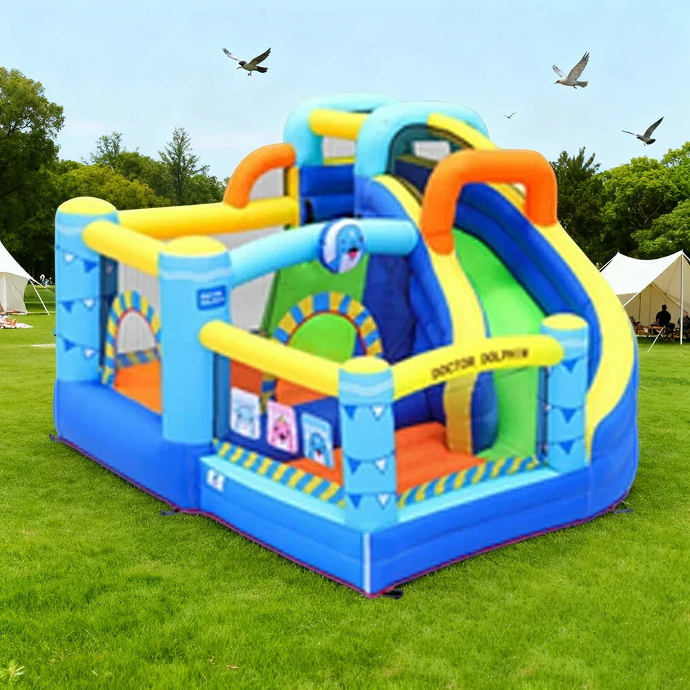 GAMEON Inflatable Bounce Castle PVC Build with Blower Dolphin Castle with Slide