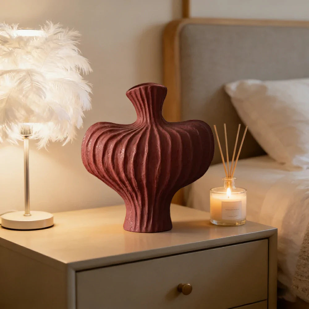 LIVARA Ceramic Vase Decor Display Artistic Design Matte Ceramic Raised-Shoulder Shape Handcrafted - Red