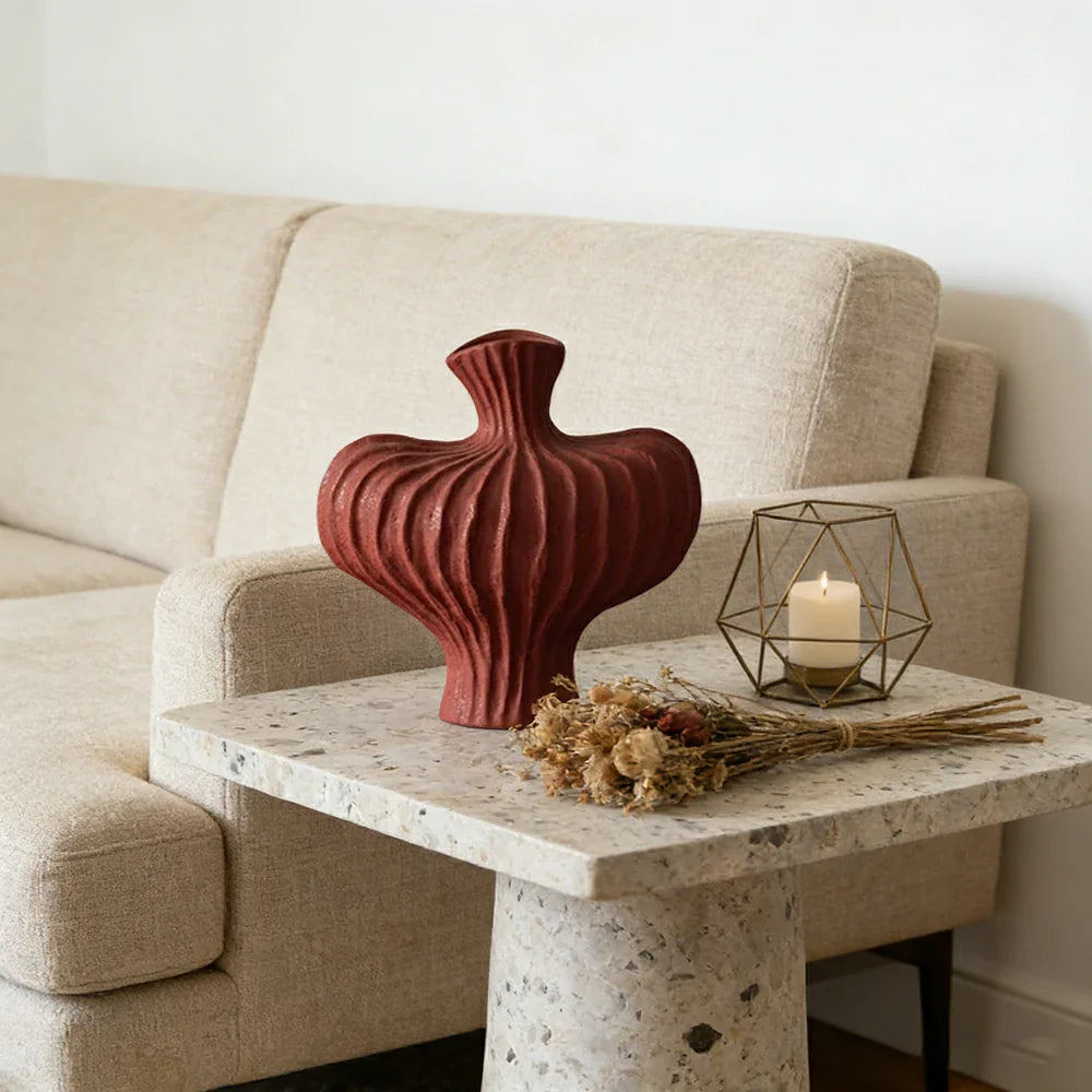 LIVARA Ceramic Vase Decor Display Artistic Design Matte Ceramic Raised-Shoulder Shape Handcrafted - Red