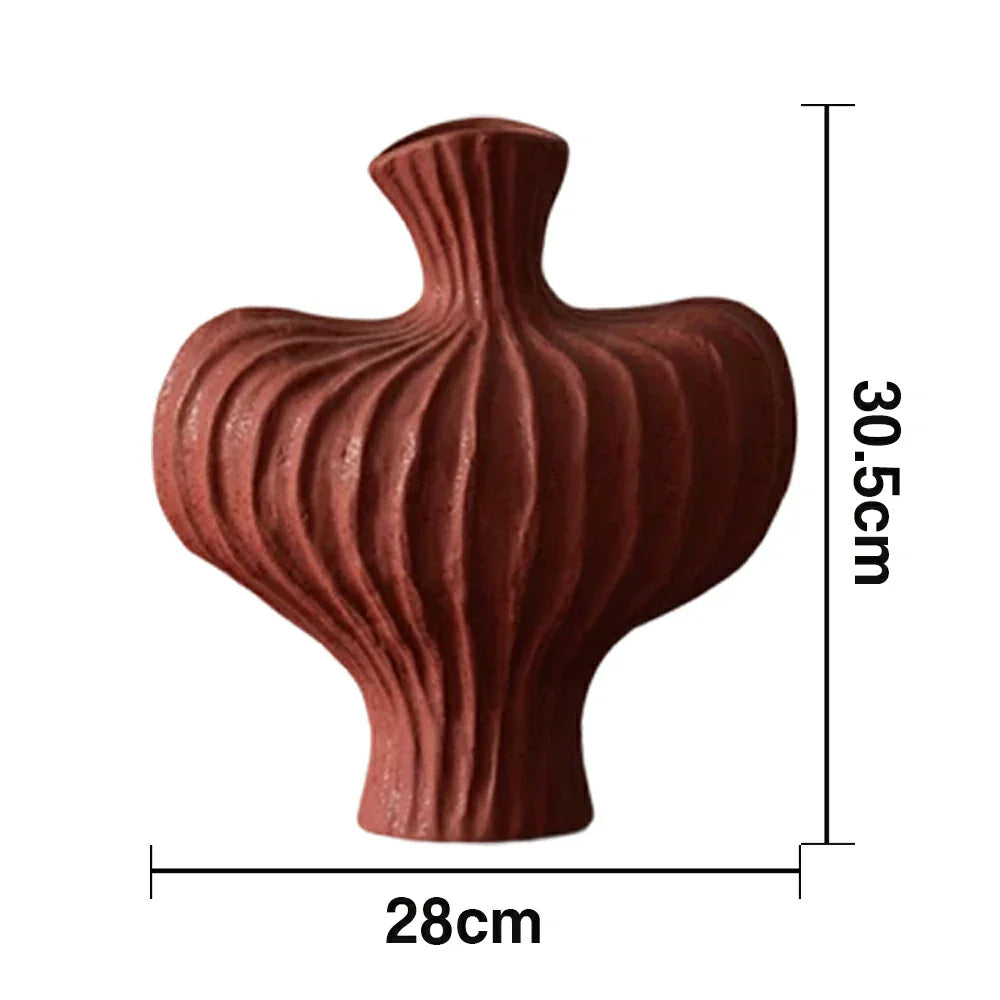 LIVARA Ceramic Vase Decor Display Artistic Design Matte Ceramic Raised-Shoulder Shape Handcrafted - Red