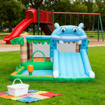 GAMEON Inflatable Bounce Castle PVC Build with Blower Hippo Castle Theme with Slide