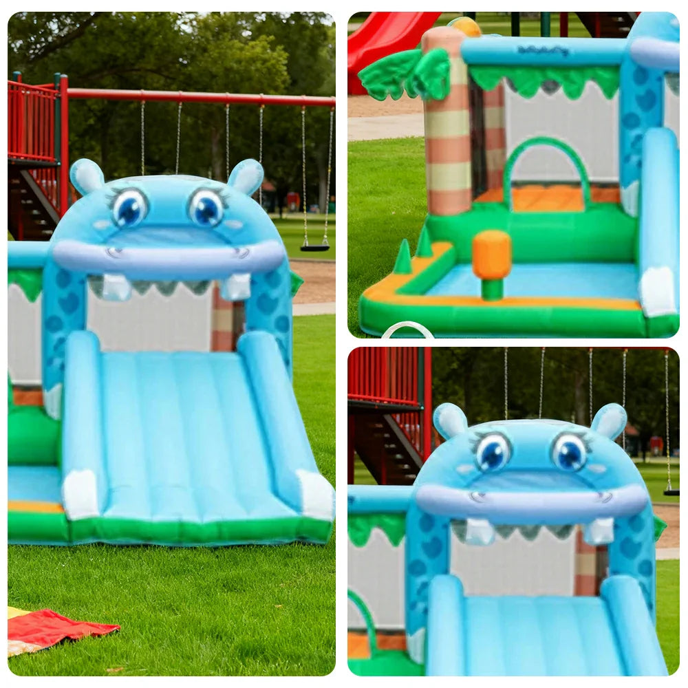 GAMEON Inflatable Bounce Castle PVC Build with Blower Hippo Castle Theme with Slide