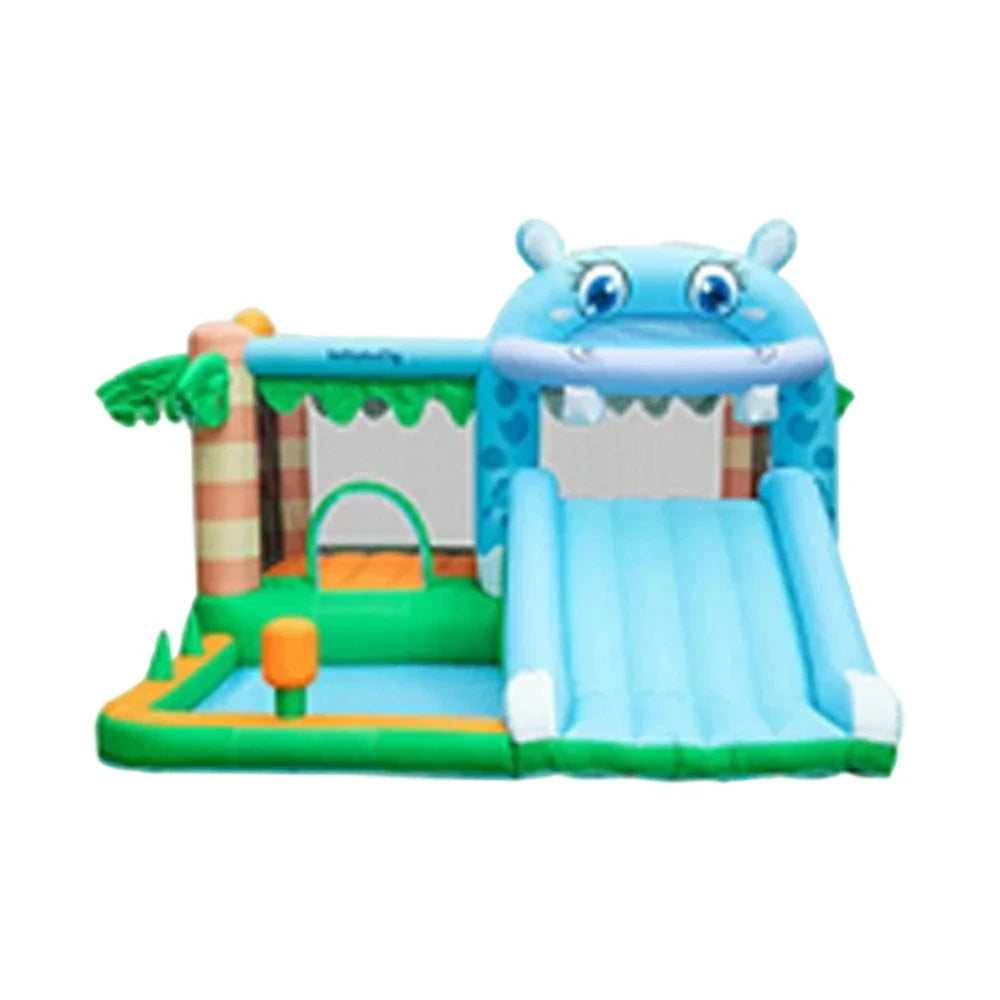 GAMEON Inflatable Bounce Castle PVC Build with Blower Hippo Castle Theme with Slide
