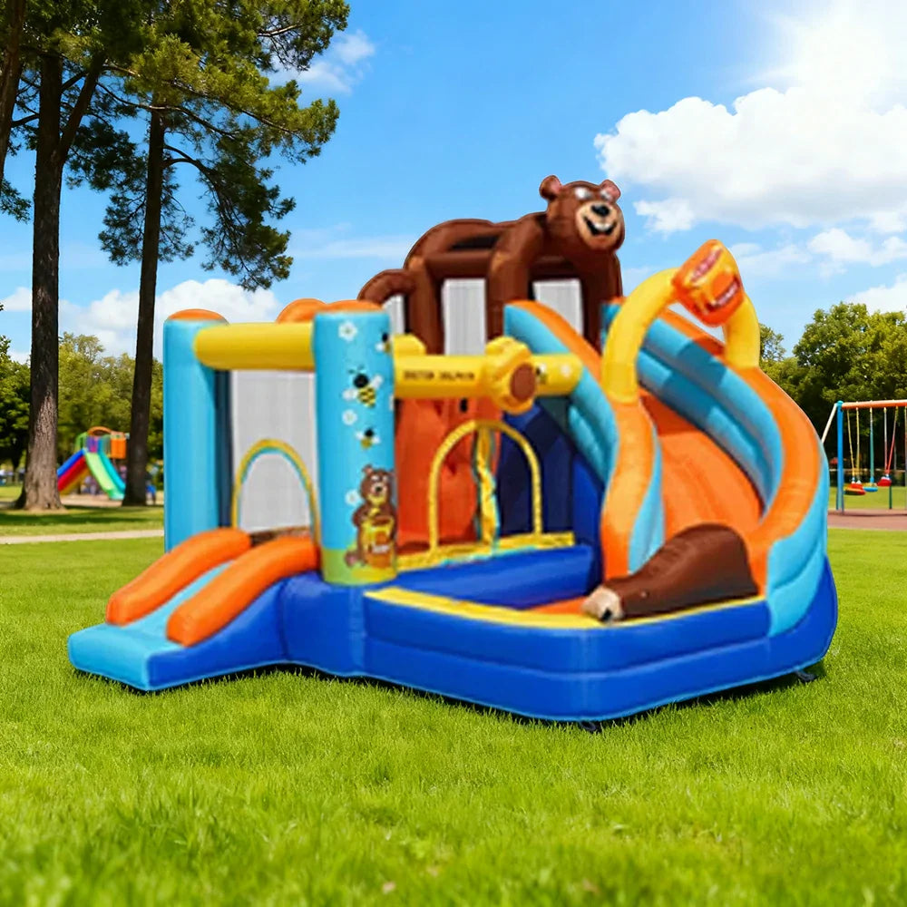 GAMEON Inflatable Bounce Castle PVC Build with Blower Bear Castle Theme with Slide
