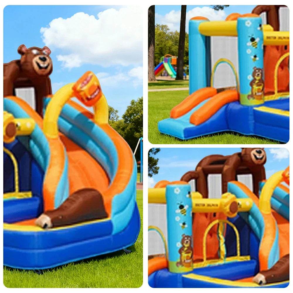 GAMEON Inflatable Bounce Castle PVC Build with Blower Bear Castle Theme with Slide