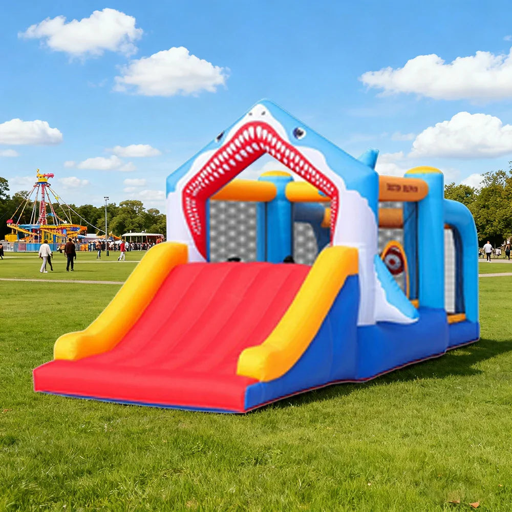 GAMEON Inflatable Bounce Castle PVC Build with Blower Shark Slide Theme