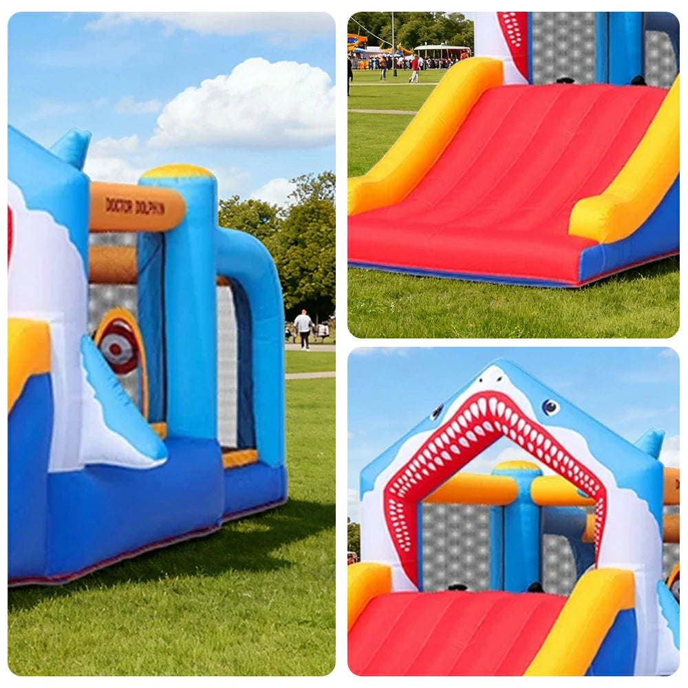 GAMEON Inflatable Bounce Castle PVC Build with Blower Shark Slide Theme