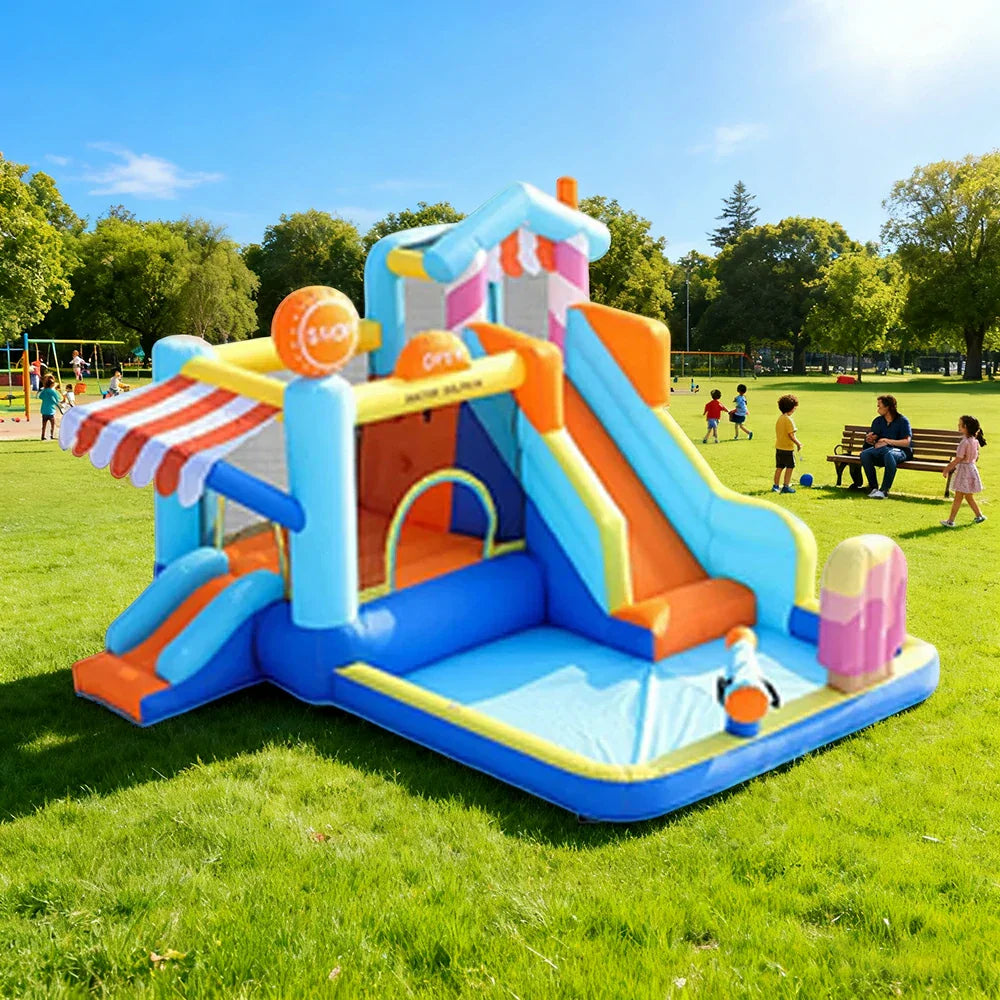 GAMEON Inflatable Bounce Castle PVC Build with Blower Ice Cream House Theme Style
