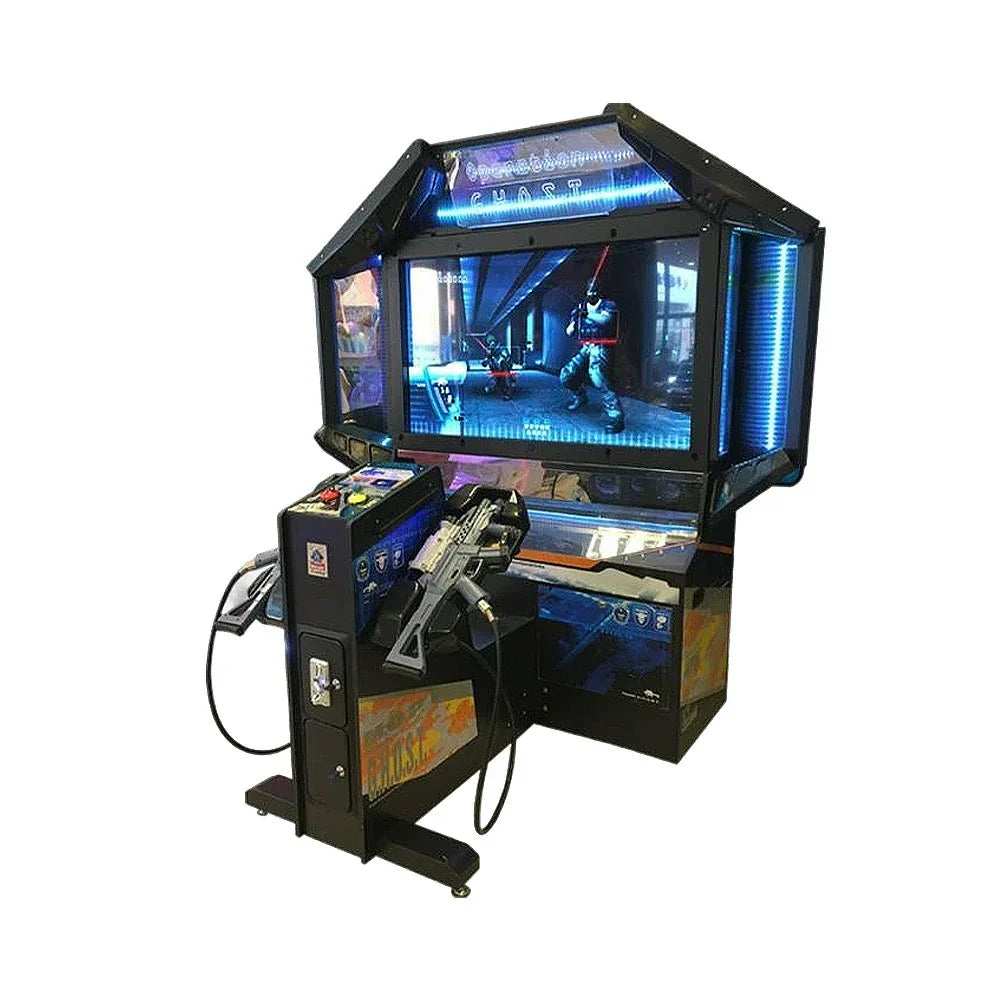 GAMEON Ghost SWAT Shooting Arcade Machine 55 Game HD Two-Player & Metal Inch System Combat Power LCD Cabinet Gun Infrared Immersive 400W Acrylic Black