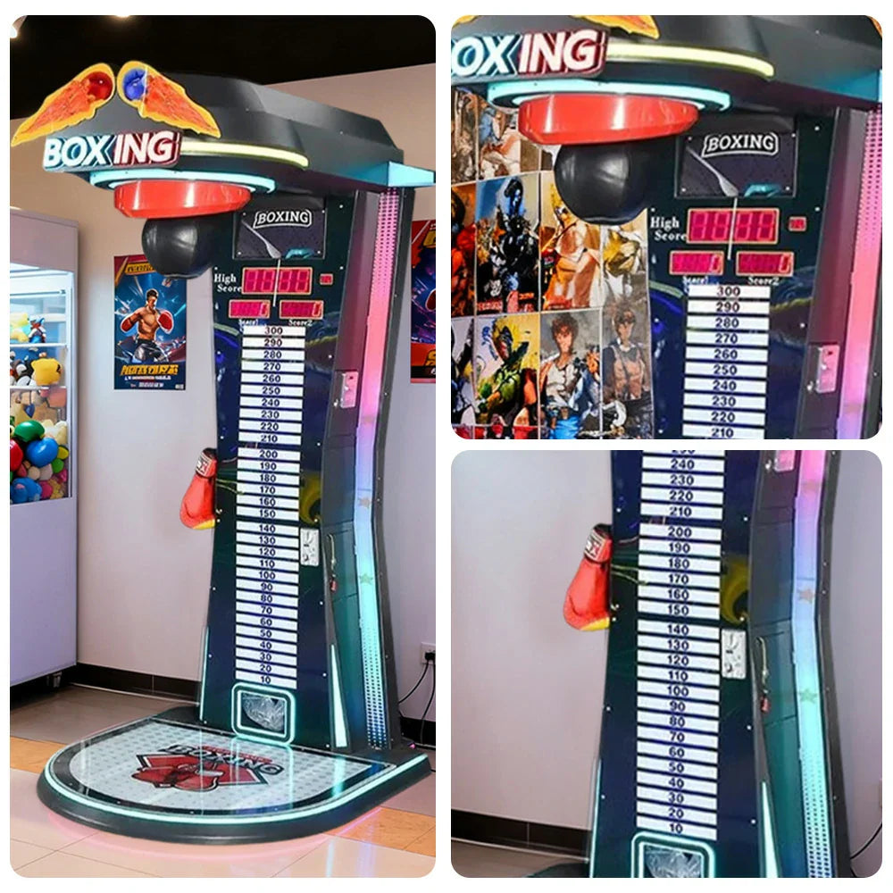 GAMEON Dragon Punch Boxing Machine Metal & Acrylic Cabinet High Strength LED Sensors Lighting 160W Tester Sensitivity Arcade Game Competitive Power Black